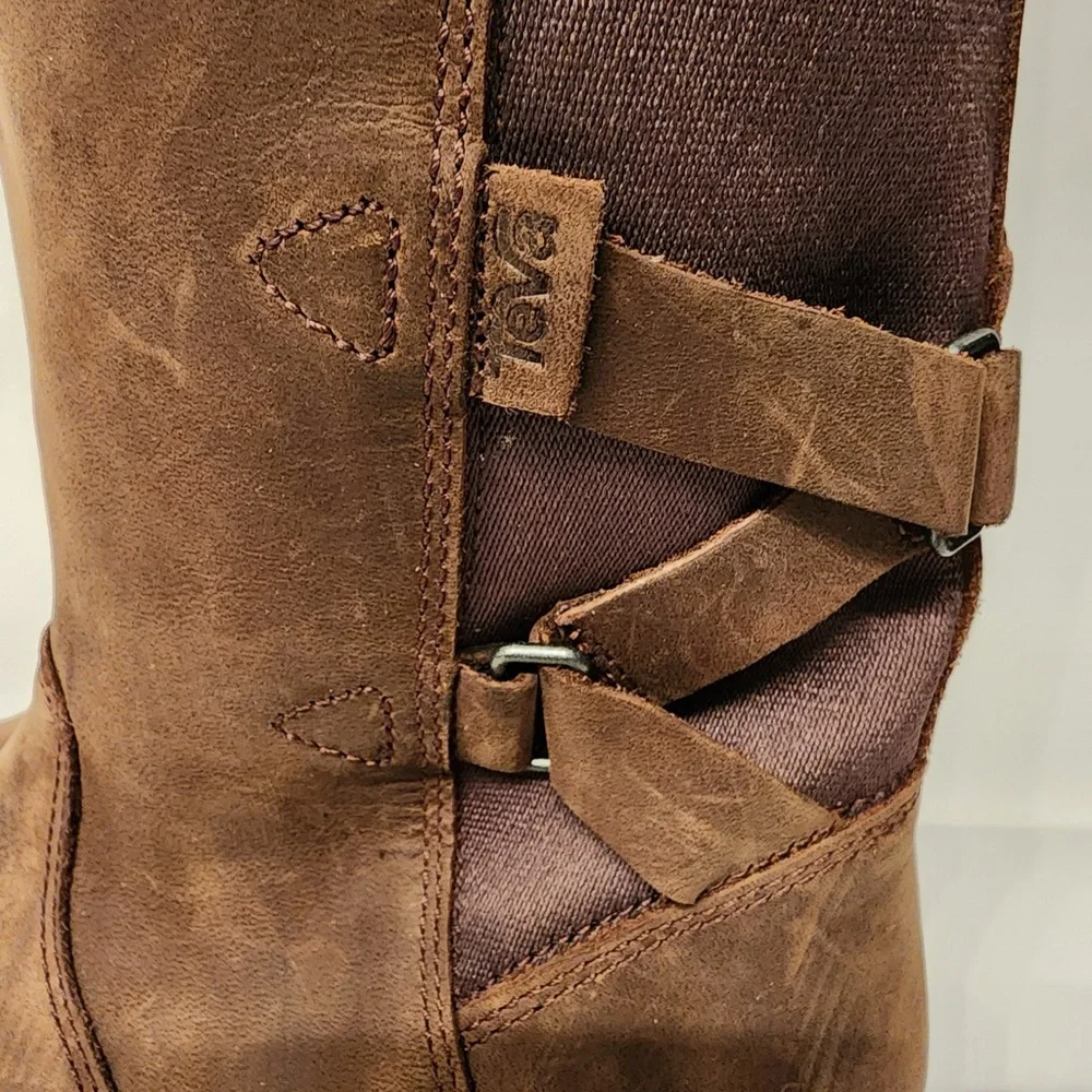 Teva Ellery Tall Waterproof Women’s Brown Leather Boots Size 6